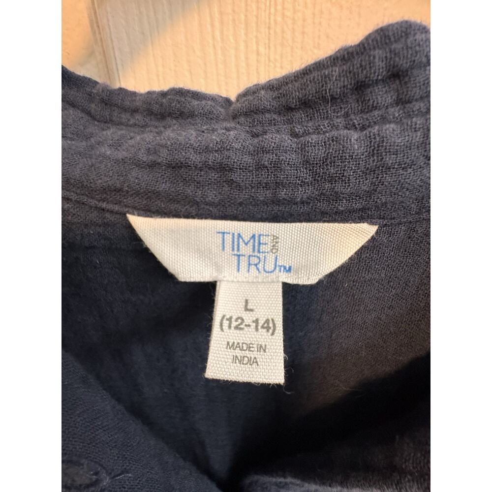 Time and Tru L Blue Button Shirt Crinkle Cotton Fabric Long Sleeve Picked - Picture 4 of 16
